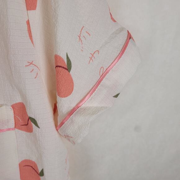 Peaches & Cream Pink Cream Pajama Set Size XL Retro Loungewear Satin Trim - Picture 5 of 13